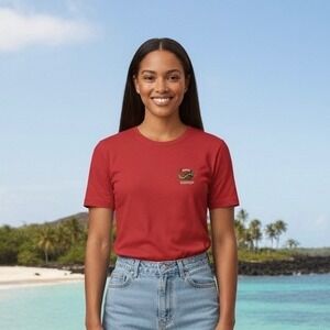 Galapagos Travel Tourist Shirt, Iguana Emboirdered‎ Image, Red, Size Medium